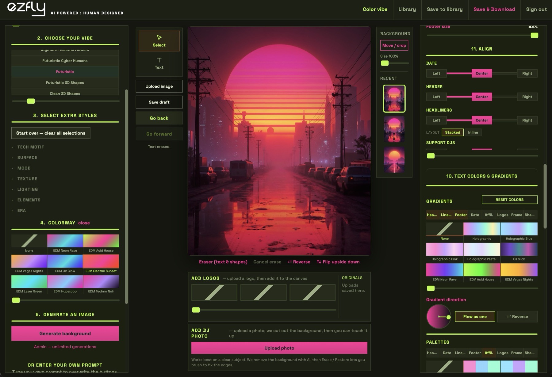 The ezfly editor in an acid-green workspace theme