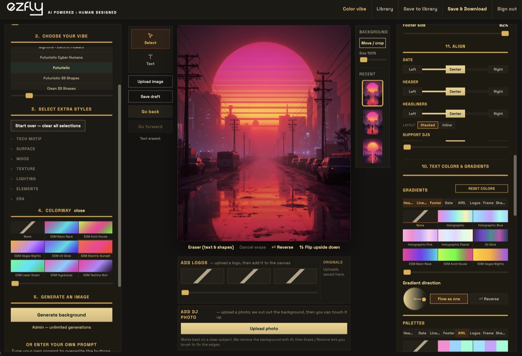 The ezfly editor in a gold workspace theme
