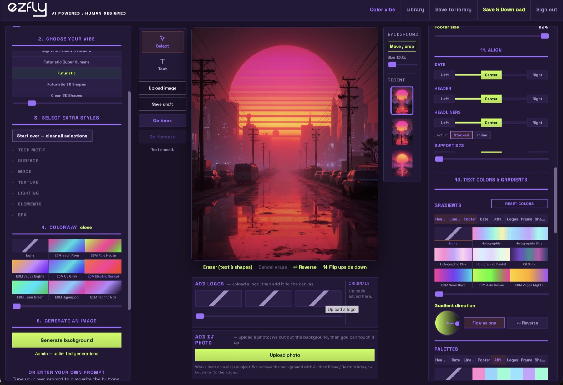 The ezfly editor in a violet workspace theme