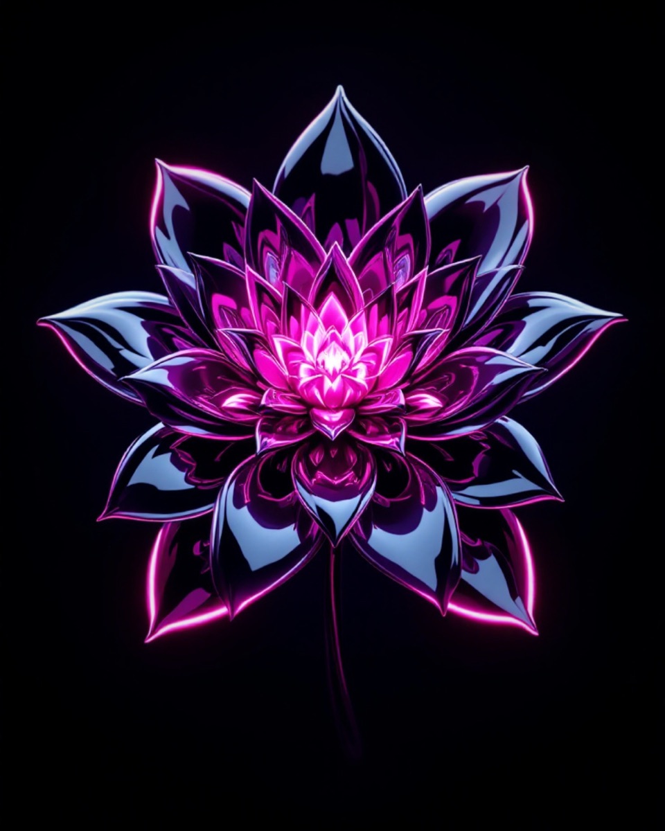 Chrome and magenta lotus background generated by ezfly